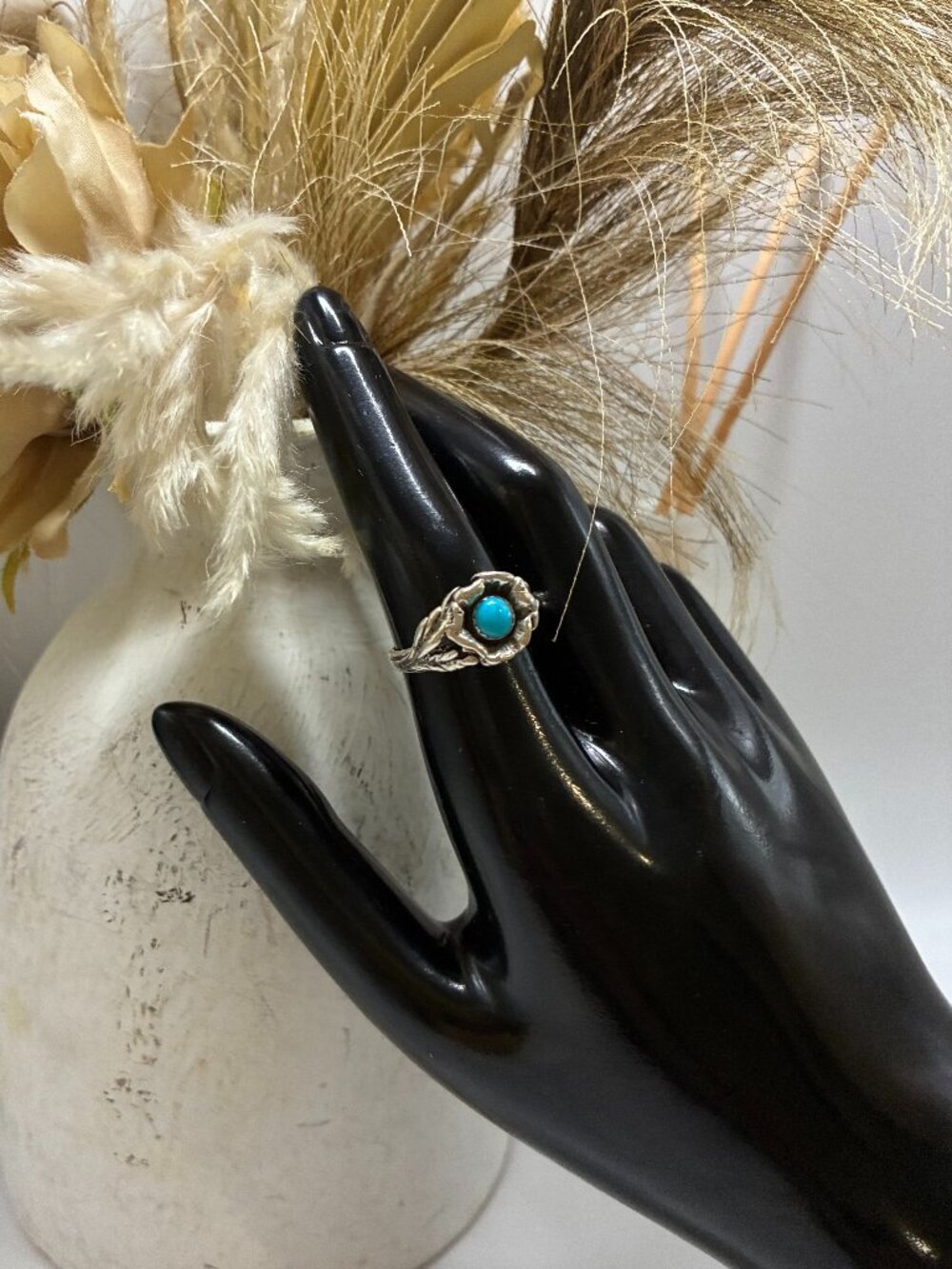 Navajo Sleeping Beauty Turquoise Flower Ring 925 Sterling Silver Size 7